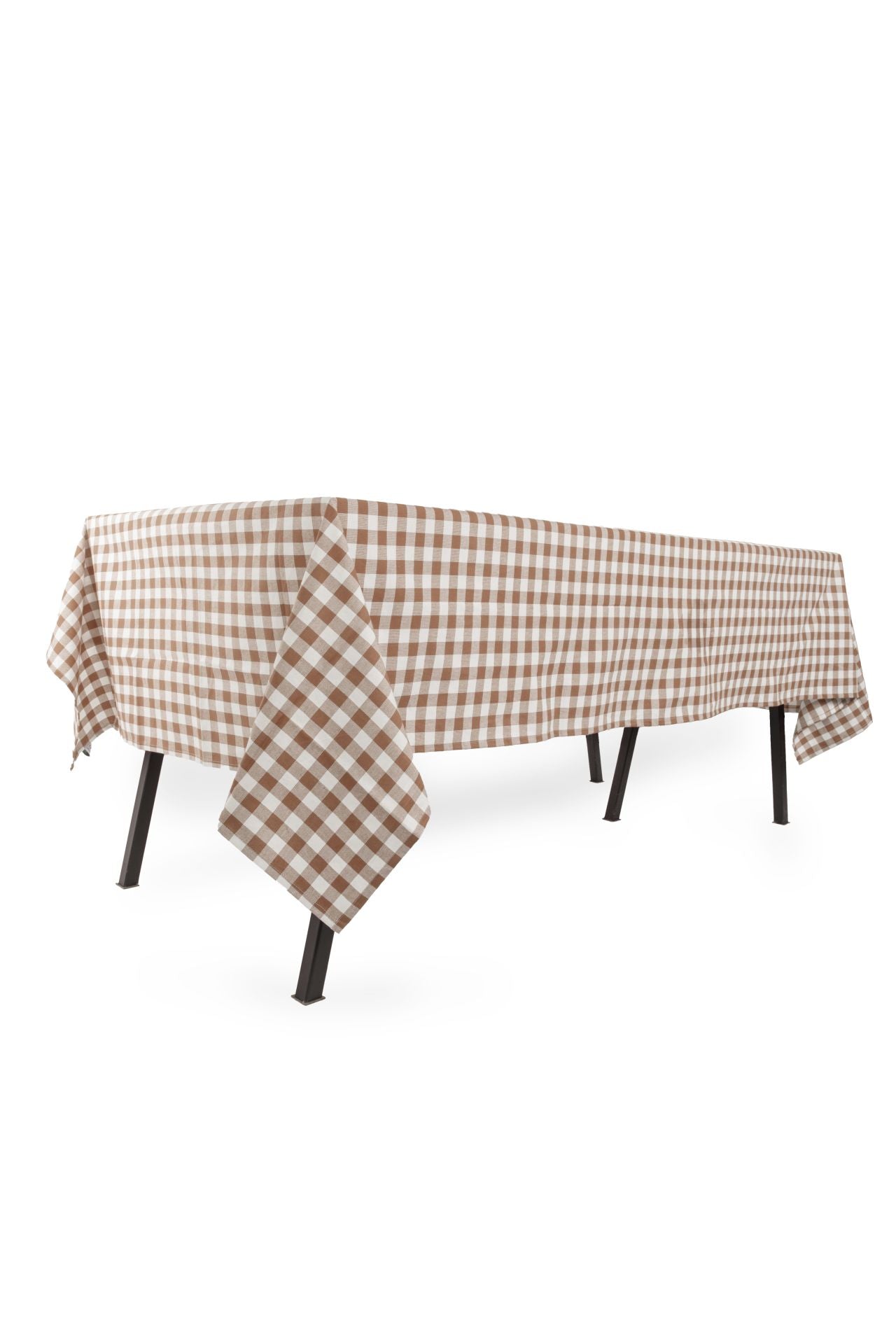 Tafelkleed  voor de landelijke tafel taupe geruit
