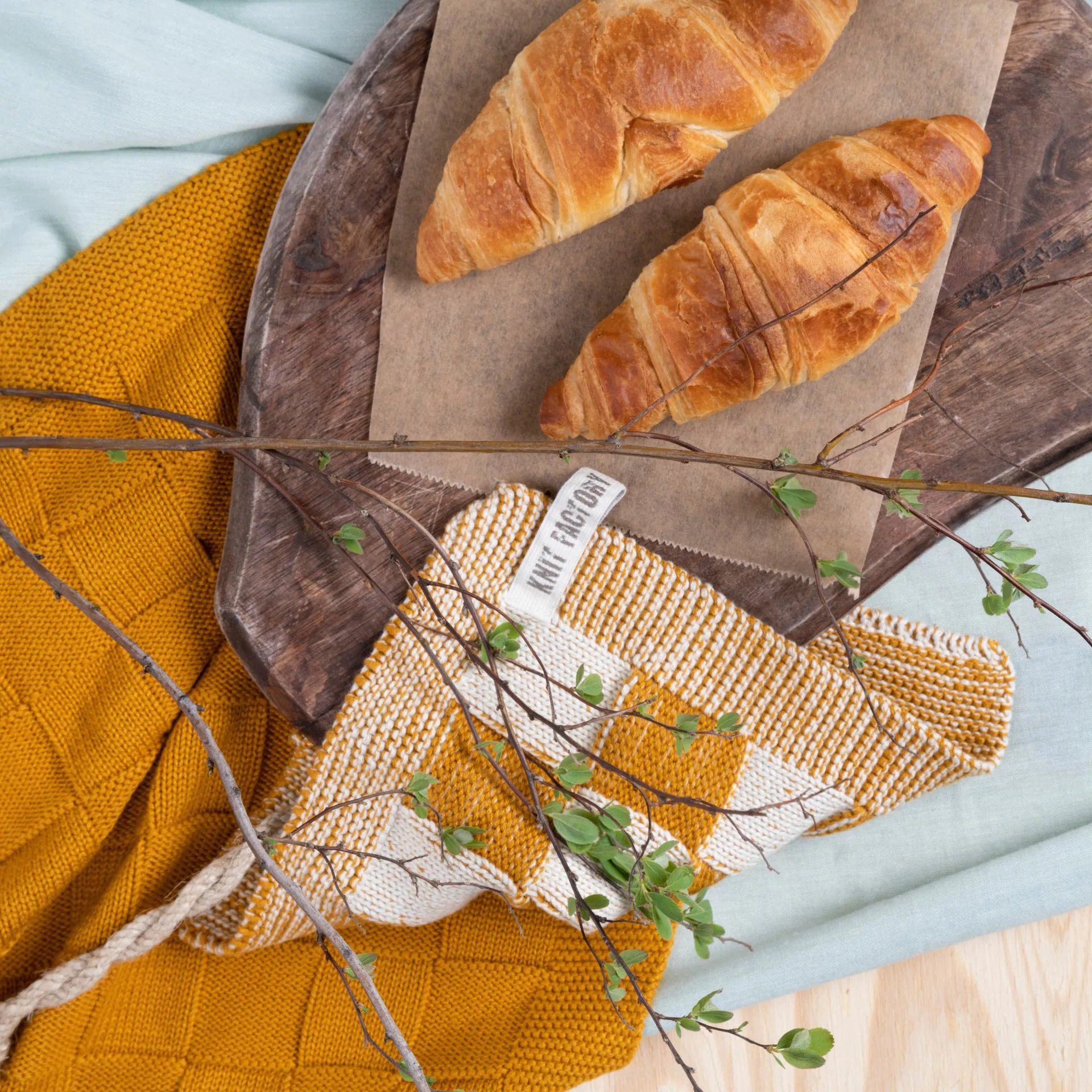 knitfactory keukenhanddoek grote ruit oker