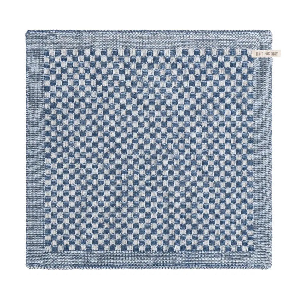 Knitfactory keukenhanddoek kleine ruit blauw