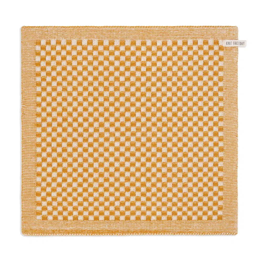 Knitfactory keukenhanddoek kleine ruit oker