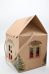 kadoverpakking kersthuis met kerstprint.