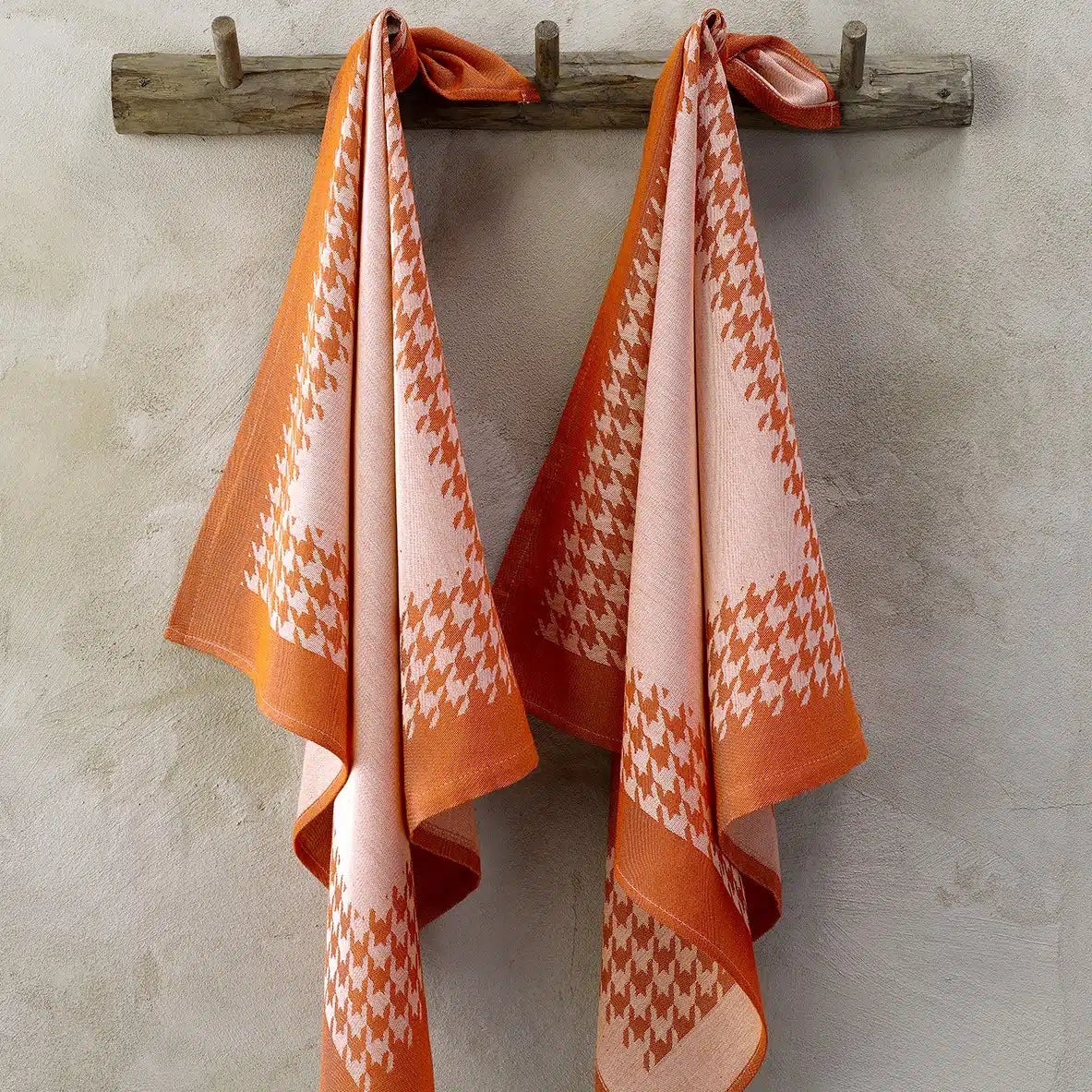 Theedoek Pied de Poule oranje
